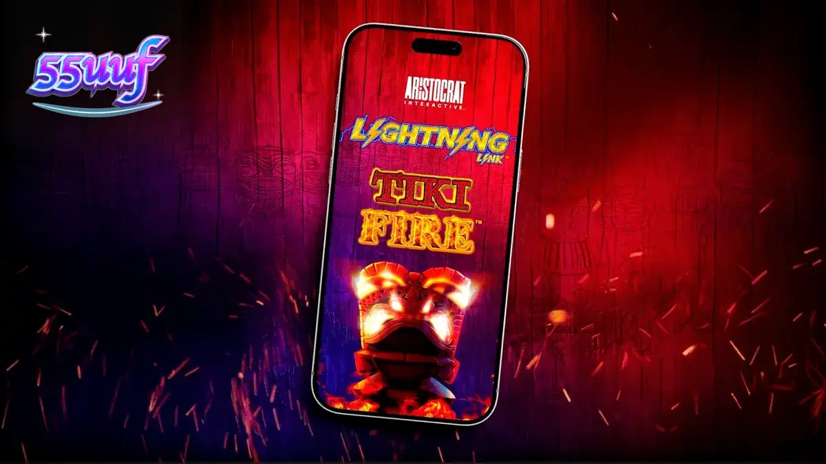 Tampilan visual bertema Polinesia dari permainan slot Tiki Fire